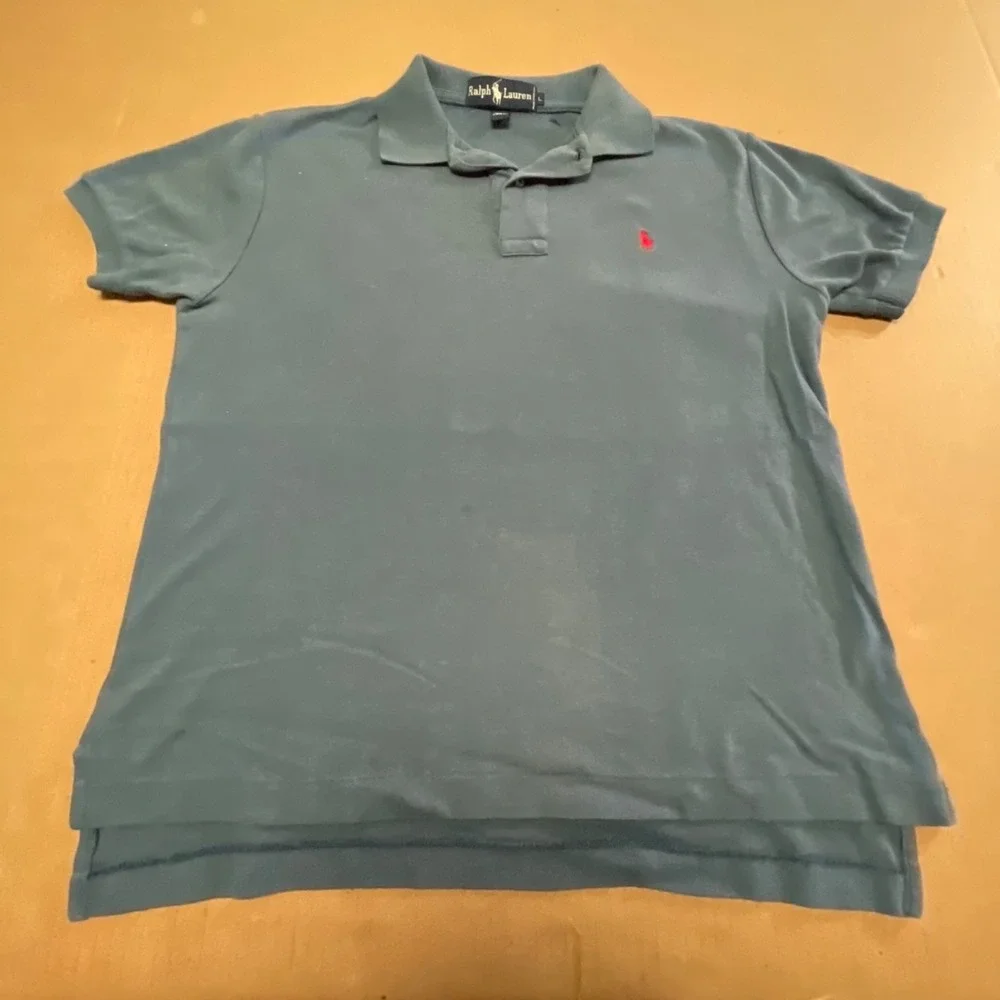 Vintage 90s Polo Ralph Lauren Shirt Large L Blue Slate Made In Hong Kong Pony